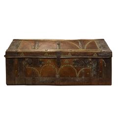 Antique Italian Leather and Wood Trunk