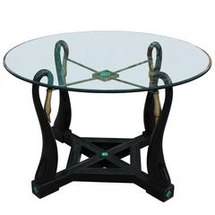 Incredible Lacquered Swan Table with Malachite and Brass Accents