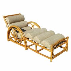 Restored Circles and Speed Arm, Rattan Chaise Lounge in the style of Paul Frankl 1