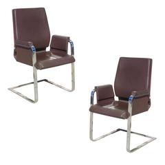 Interstuhl Modern Chrome and Leather Spring Chair, Pair