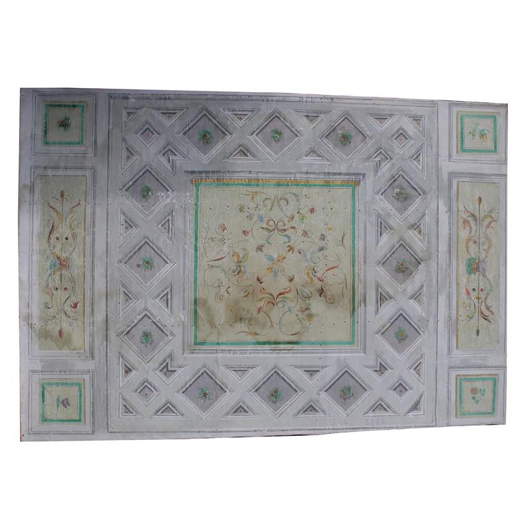 Antique Lacquered Ceiling, Painted on Canvas For Sale