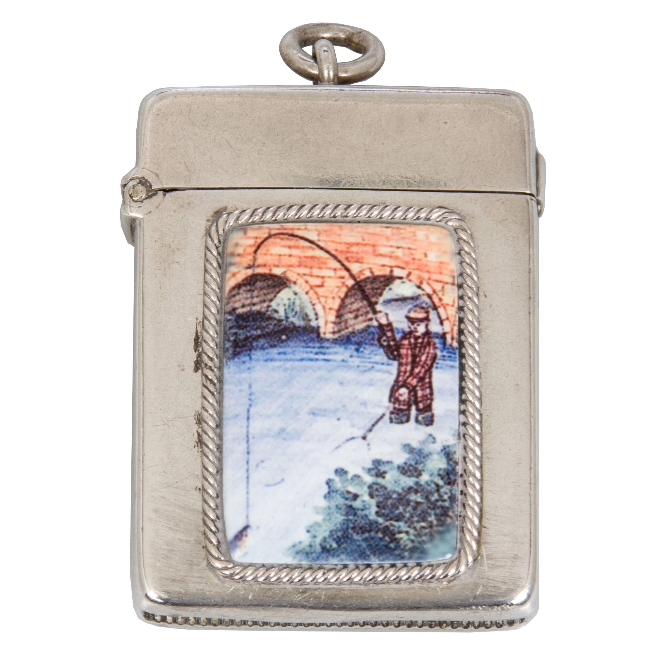 Enamel on Silver Fly Fisherman Matchsafe