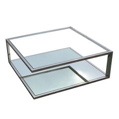 Angular Modernist Square Chrome and Glass Coffee Table