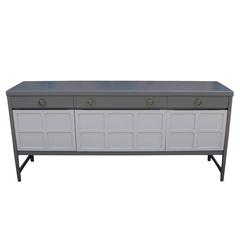 Stunning Grey on Grey Lacquered Sideboard Brass Hardware