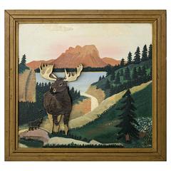 Pair of Three-Dimensional Adirondack Moose and Deer Paintings