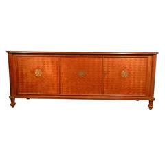 Vintage Jules Leleu, Mahagony Sideboard with Tin and Brass Marquetry
