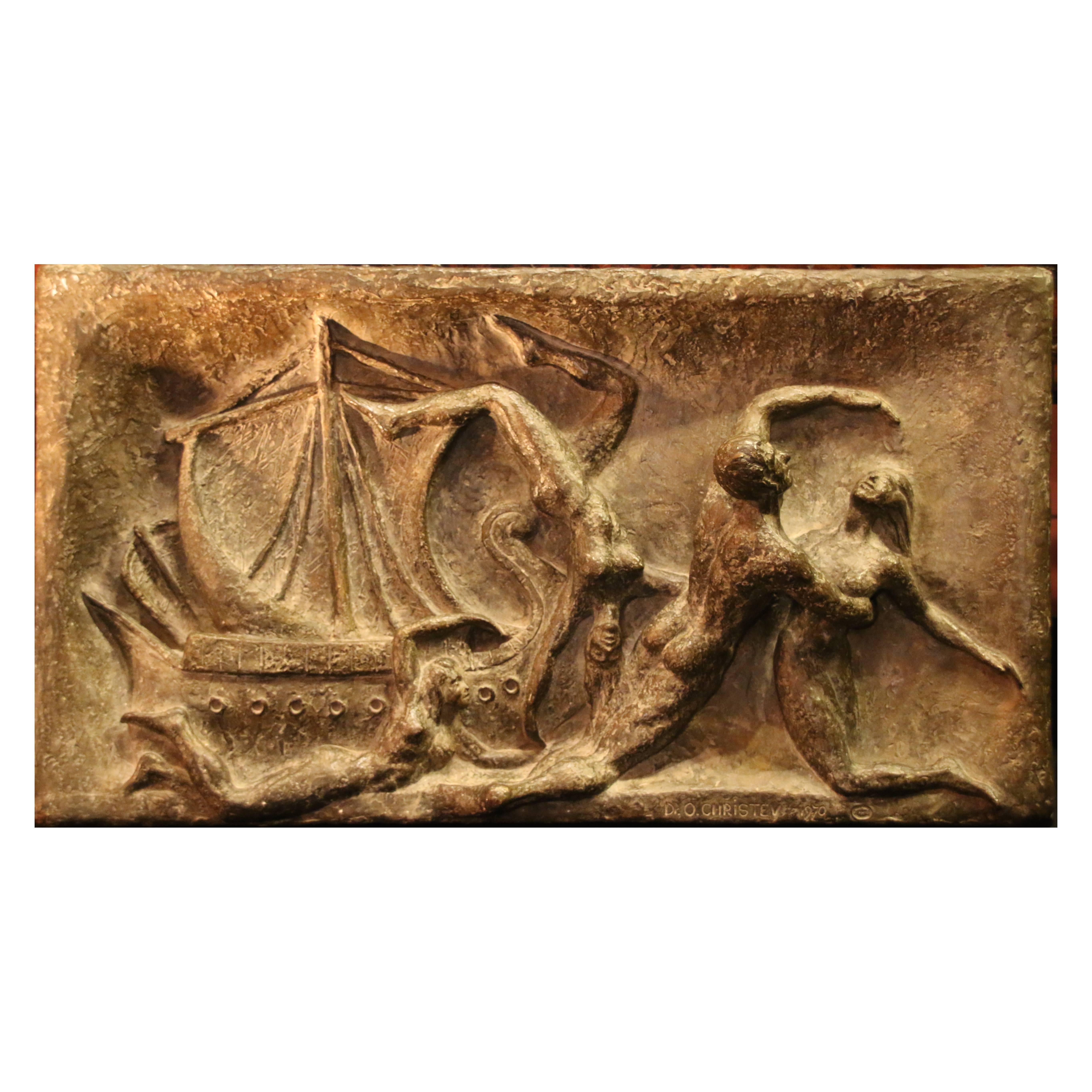 Bronze Plate "The Swimmers" by Dr. O. Christev For Sale