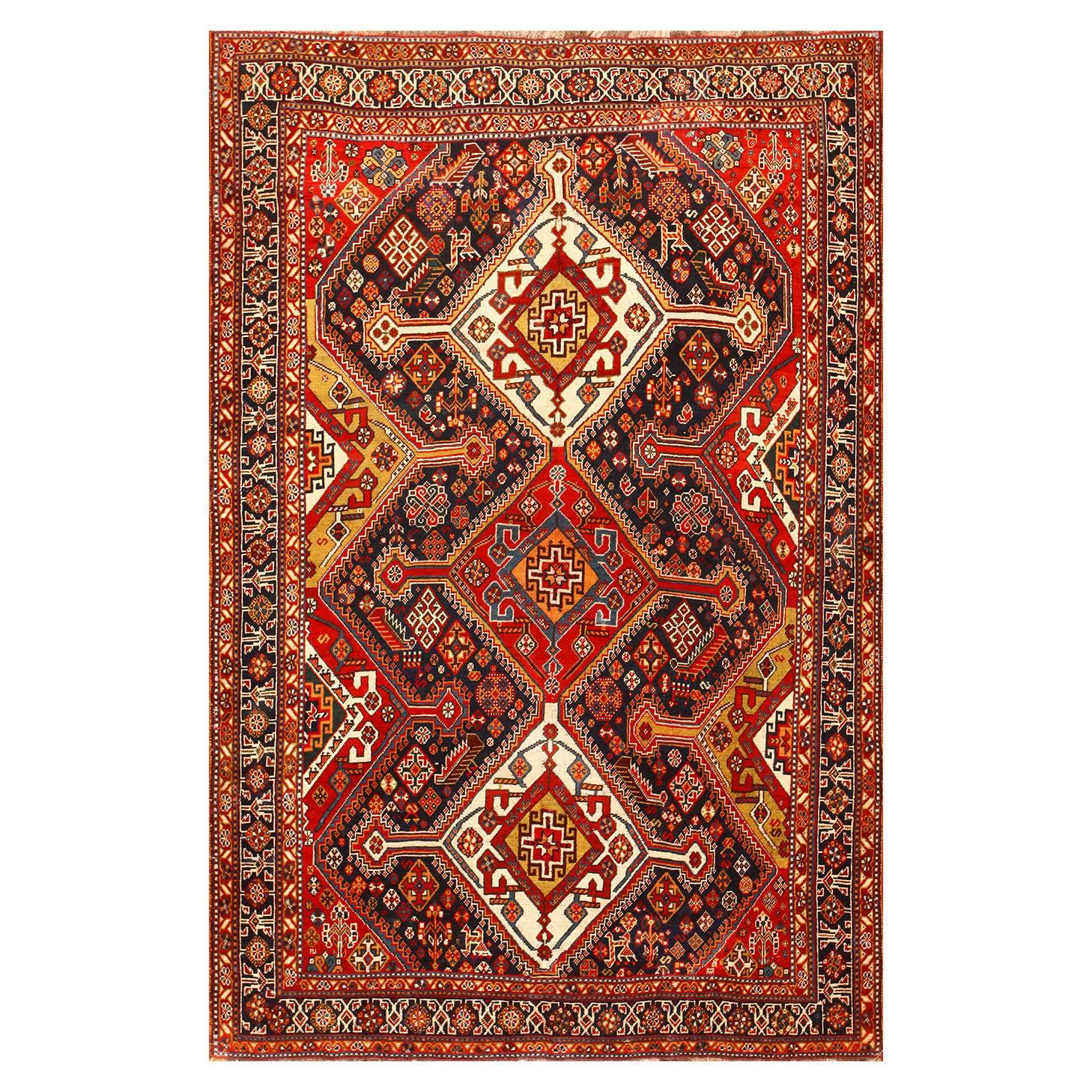 Burgondy Tribal Antique Persian Qashqai Rug at 1stDibs