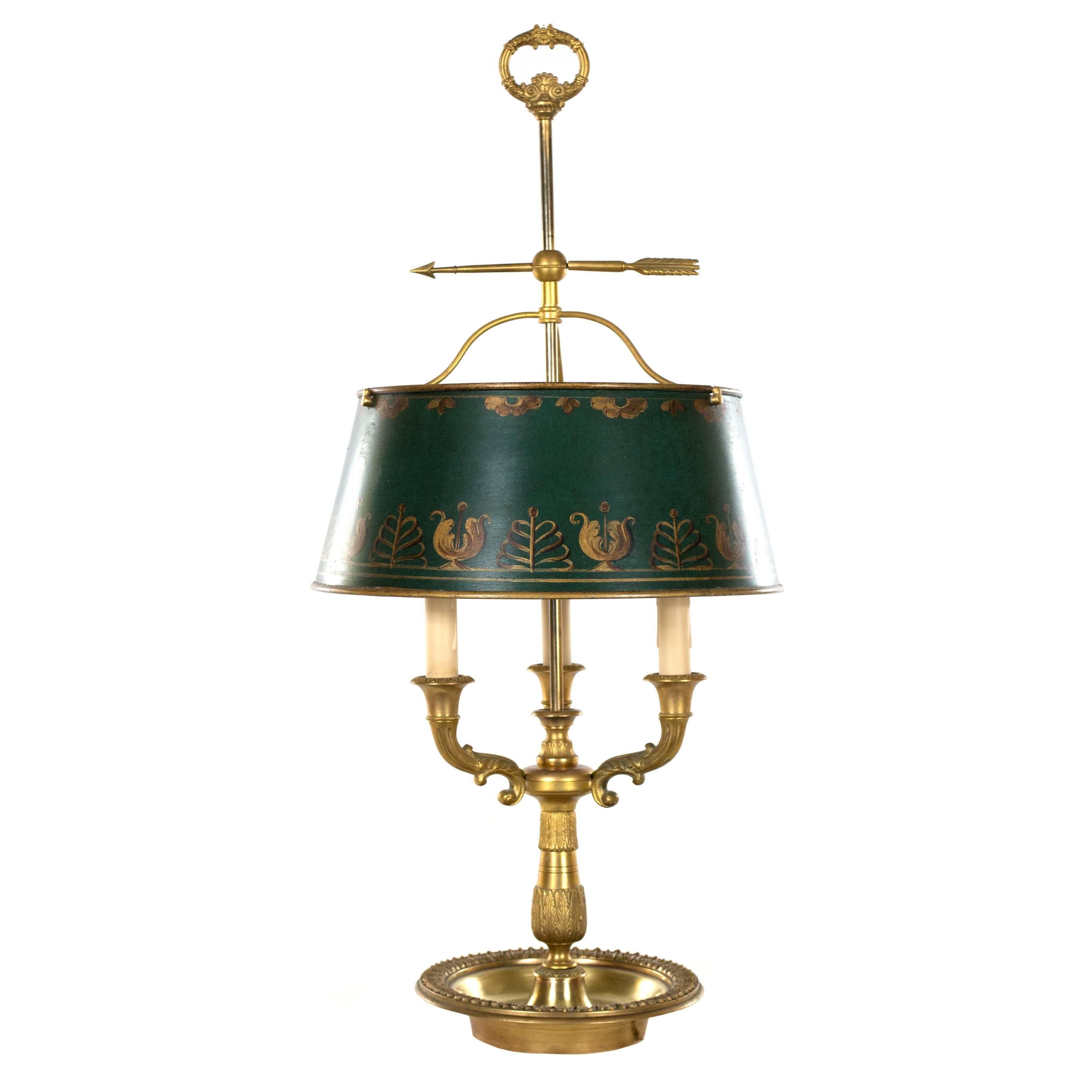 English Brass Table Lamp with Painted Shade