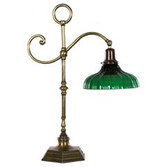 American Brass and Cased Green Glass Table Lamp