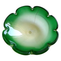 Murano Gold Flecks Green Sommerso Italian Art Glass Decorative Bowl