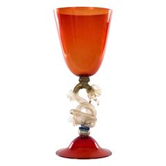 Vintage Elaborate Murano Glass Goblet with Serpentine Stem