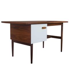 Jens Risom Single Pedestal Desk in Walnut
