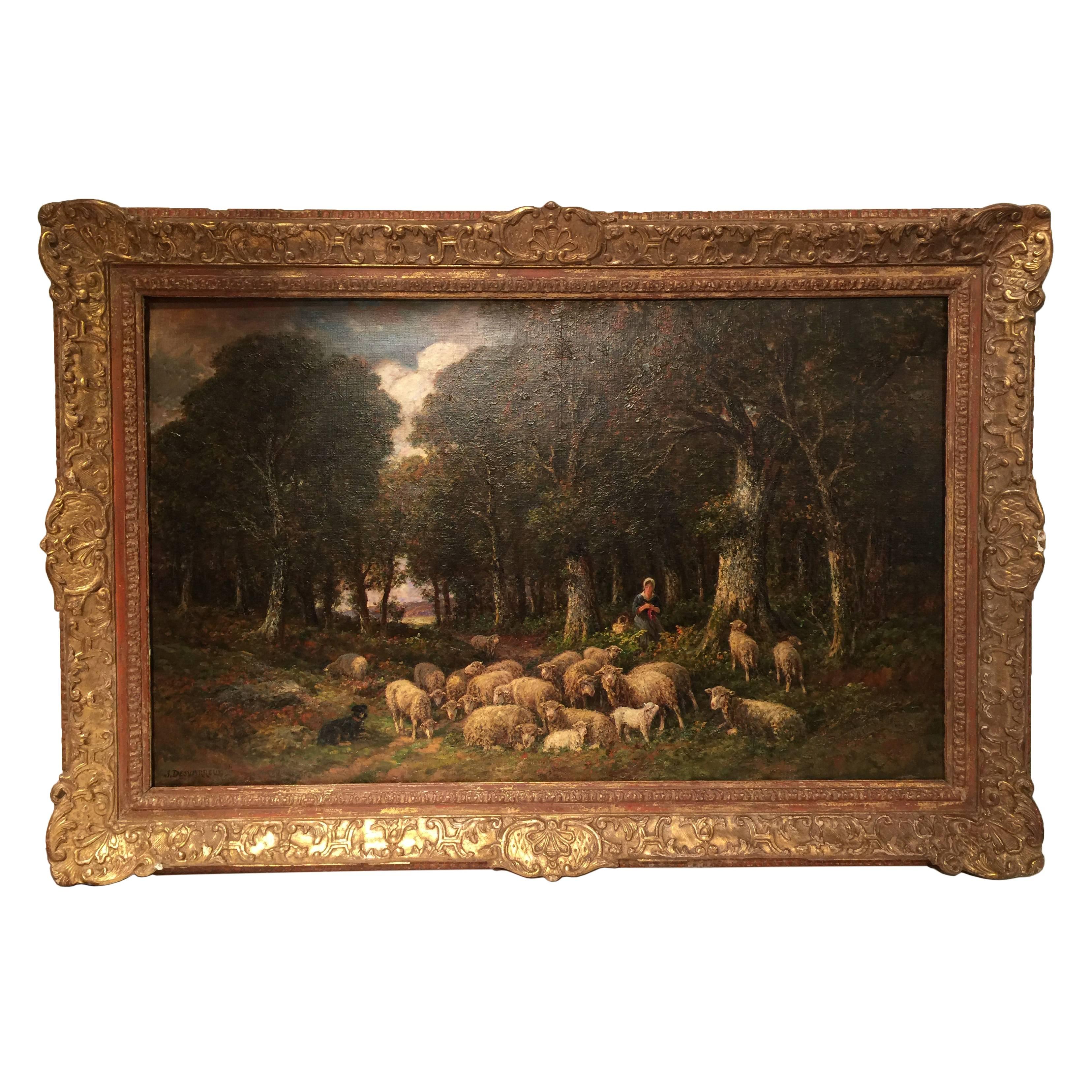 19th Century Painting of Sheep Signed James DesvarreuxLarpenteur at