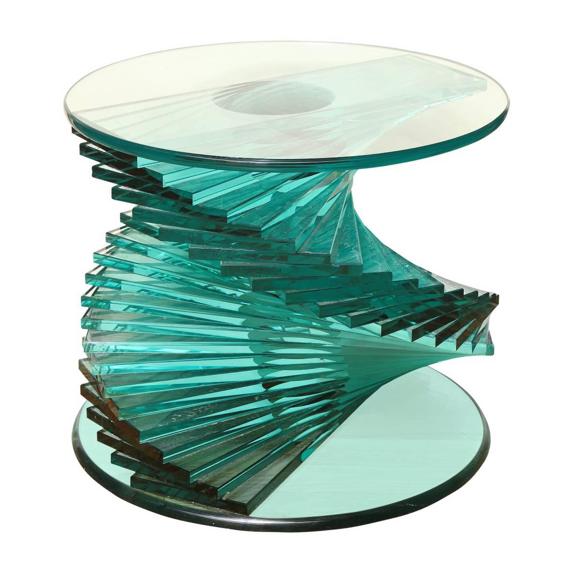 Small Glass Side Table with Polished Glass Top