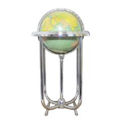 Art Deco World Globe with Tubular Chrome Stand