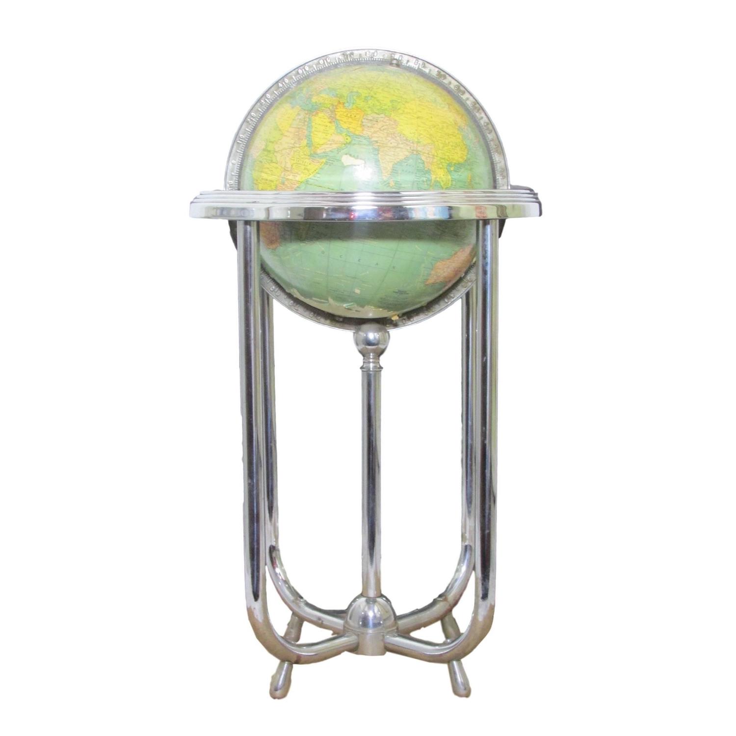 Art Deco World Globe with Tubular Chrome Stand at 1stdibs