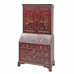 Antique Varnished Secretary Desk with Chinoiserie Décor, England, 1730