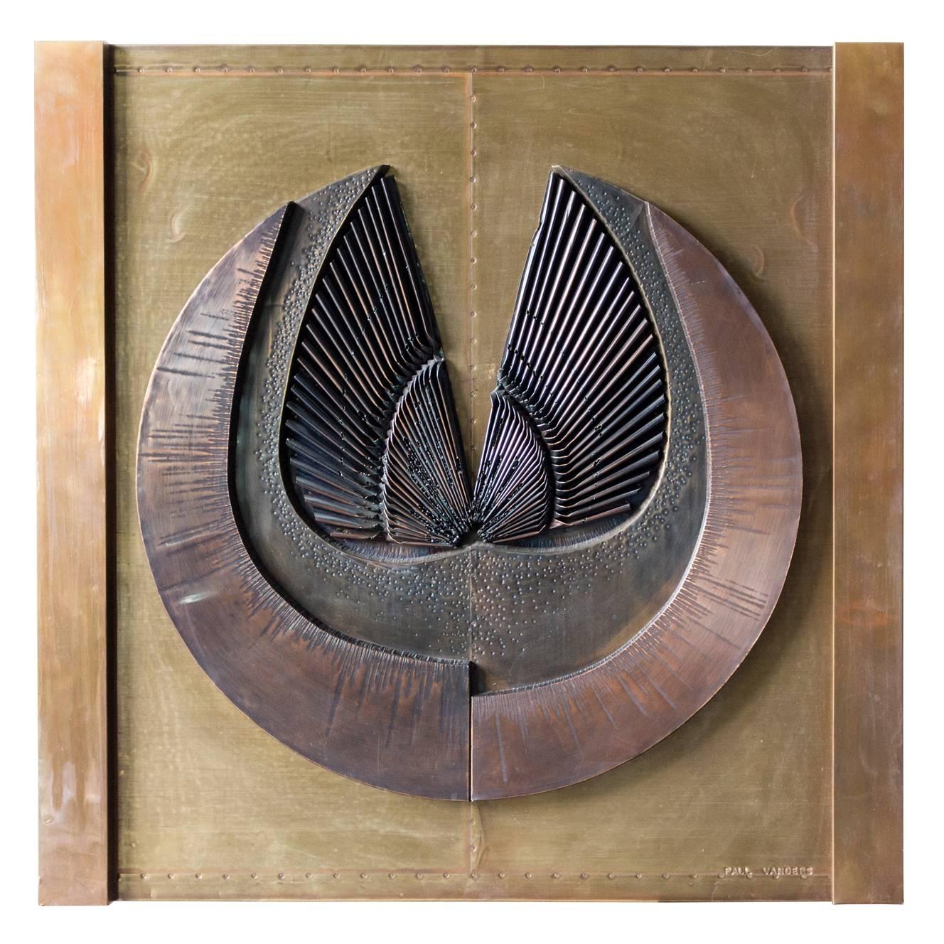 Brutalist Aluminium, Copper and Brass Relief Wall Sculpture by Paul Vanders For Sale