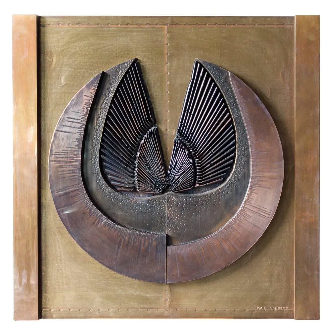 Brutalist Aluminum, Copper and Brass Relief Wall Sculpture by Paul
