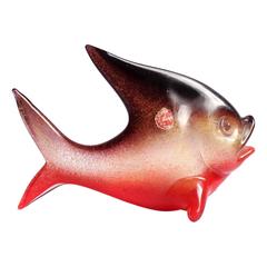 Archimede Seguso Murano Red, Gold, Purple Italian Art Glass Fish Sculpture 9