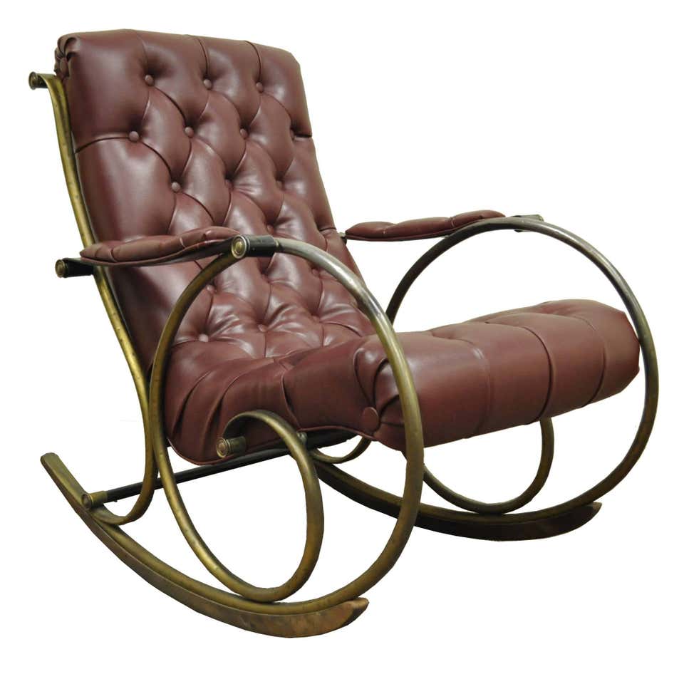 Mid-Century Lee Woodard Tubular Brass Rocking Chair or Rocker in Tufted ...