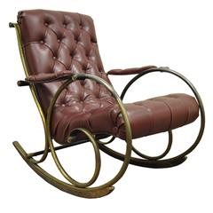Chaise à bascule ou fauteuil à bascule en laiton tubulaire Lee Woodard:: milieu du siècle:: en vinyle touffeté