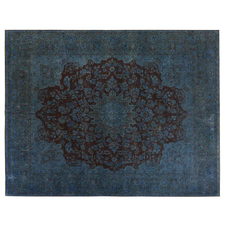 Vintage Persian Overdyed Blue Rug at 1stdibs