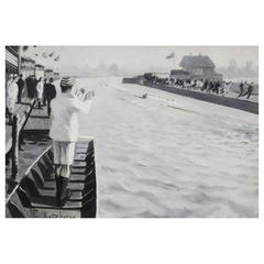 Antique The Oxford 'Bumps' Race Boating Painting