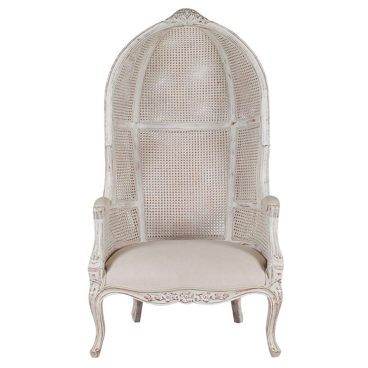 French Style Cane Wingback Canopy Porters Chair