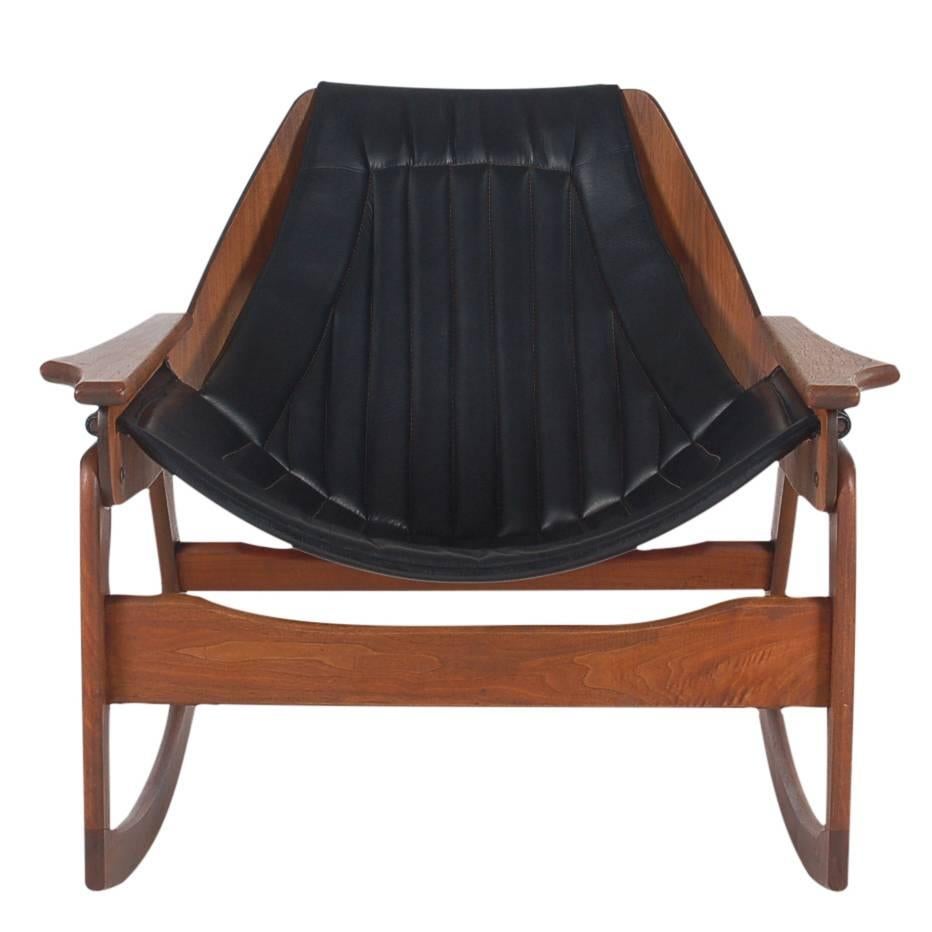 Danish Style Mid Century Modern Sculptural Walnut & Black Bentwood Rocking Chair