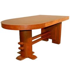 Charles Dudouyt French Art Deco Rustic Asymmetrical Oak Desk