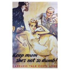 Vintage WWII Themed 'Careless Talk Costs Lives' Propaganda Poster