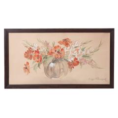 Vintage Framed Watercolor Floral Painting