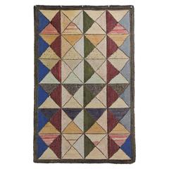 Exceptionally Graphic and Colorful Antique Geometric Hook Rug