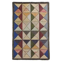 Exceptionally Graphic and Colorful Vintage Geometric Hook Rug