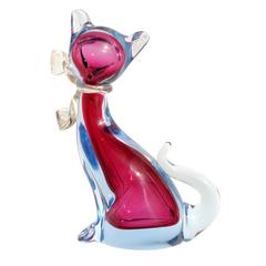 Barbini Murano Sommerso Purple Blue Gold Italian Art Glass Kitty Cat Figurine