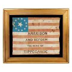 Antique One of the Earliest Known Parade Flags, 1840 Campaign of William Henry Harrison