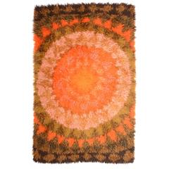 Vibrant Sunburst Scandinavian Modern Rya Rug