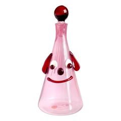 Fratelli Toso Murano Cranberry Pink Clown Face Italian Art Glass Decanter 5