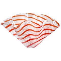 Dino Martens Aureliano Toso Murano Red Orange Italian Art Glass Fazzoletto Vase 8