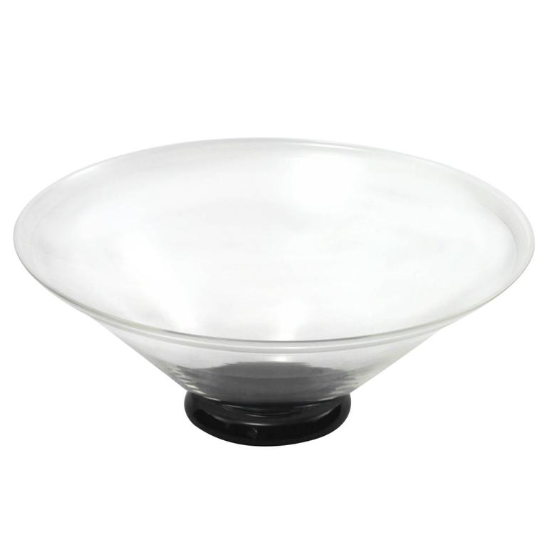 Art Deco Clear Glass Bowl with Black Base by Keith Murray For Sale at