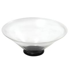 Art Deco Clear Glass Bowl with Black Base by Keith Murray