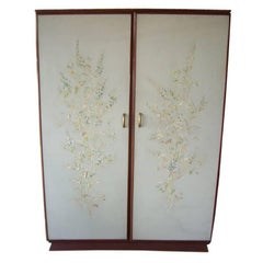 Antique Rare Osvaldo Borsani Floral Painted Foyer Cabinet