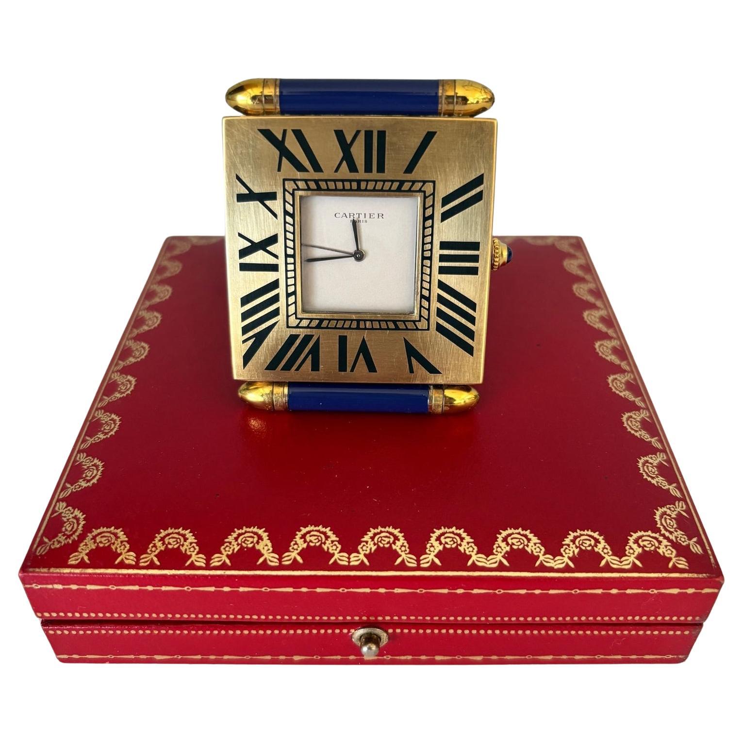 Vintage Cartier Folding Travel Desk Clock Paris Gilt-Brass and