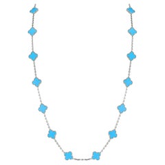 Van Cleef & Arpels 20 Motif Turquoise Vintage Alhambra Necklace 18k White Gold