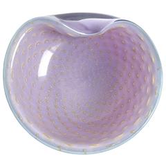 Alfredo Barbini Murano Purple Gold Flecks Bubbles Italian Art Glass Bowl