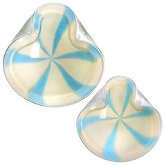 Alfredo Barbini Murano Blue White Gold Italian Art Glass Decorative Bowl Set 10