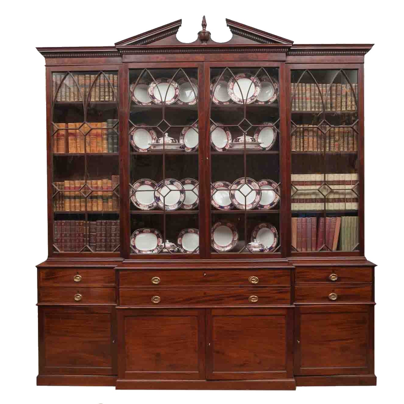 Antique Mahogany Breakfront Bookcase For Sale at 1stDibs