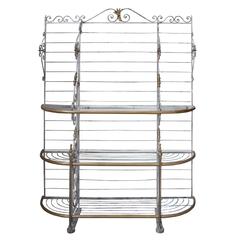 Antique Wrought Iron Baker's Rack with Glass Shelves